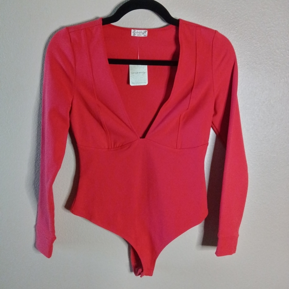 Free People Intimately Red Bodysuit V Neck Thong Small